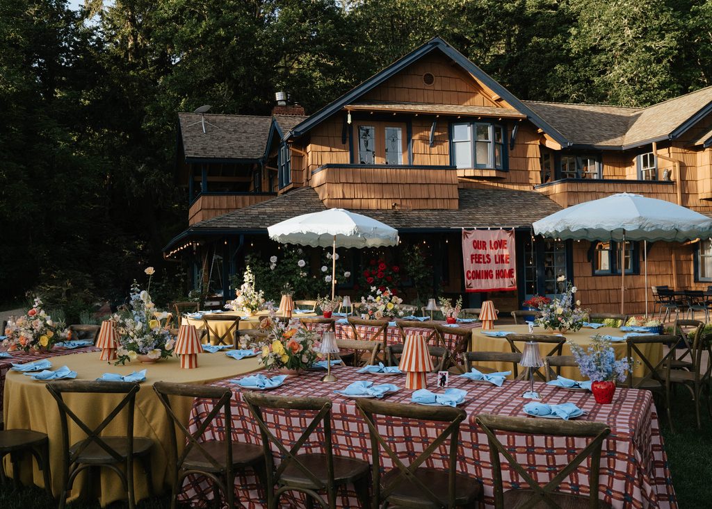 colorful reception decor for wedding reception at Mount Tom House