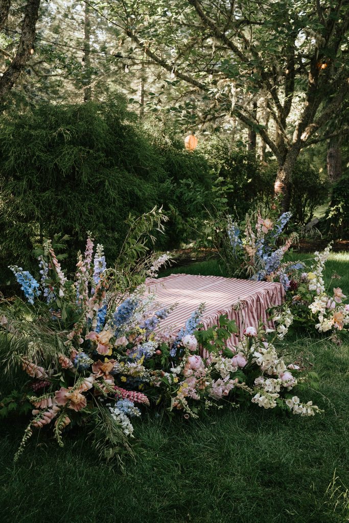 floral installation for wedding ceremony at mount tom house